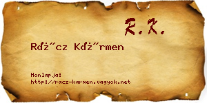 Rácz Kármen névjegykártya